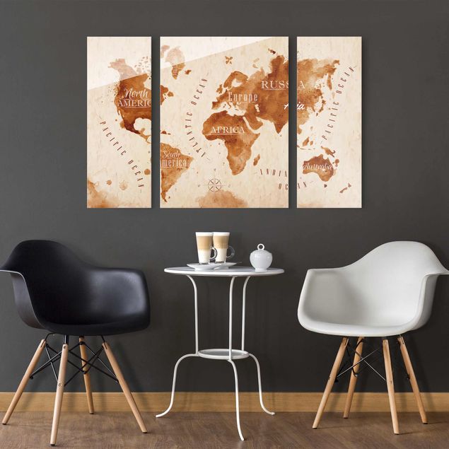 Tableau en verre carte du monde